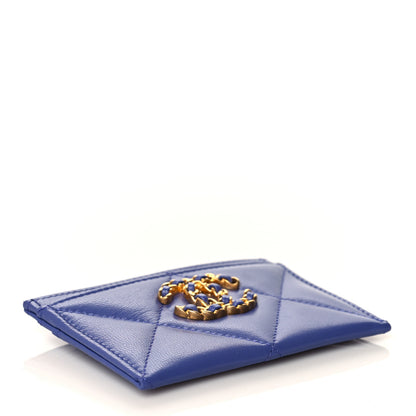 Chanel Shiny Goatskin Quilted Chanel 19 Card Holder Blue 4 of 10