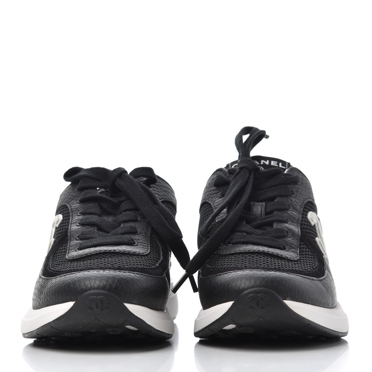 Chanel Calfskin Mesh Lycra Suede Womens Logo Sneakers 36.5 Black 2 of 9