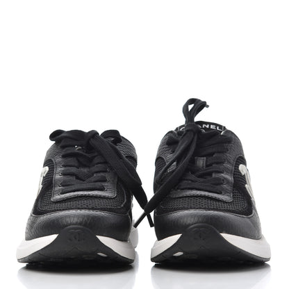 Chanel Calfskin Mesh Lycra Suede Womens Logo Sneakers 36.5 Black 2 of 9