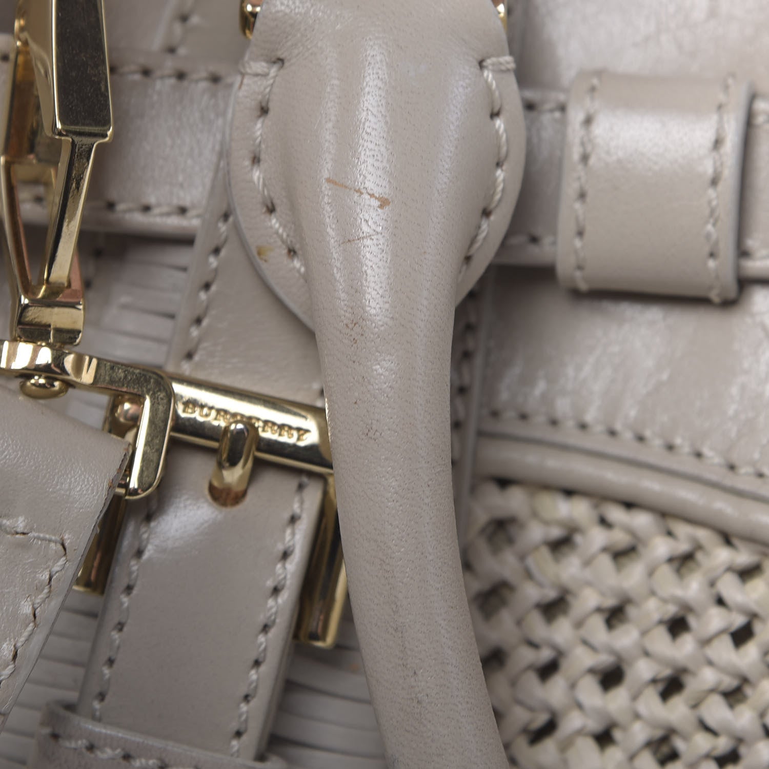 Burberry Calfskin Raffia Shoulder Bag Light Beige 9 of 14