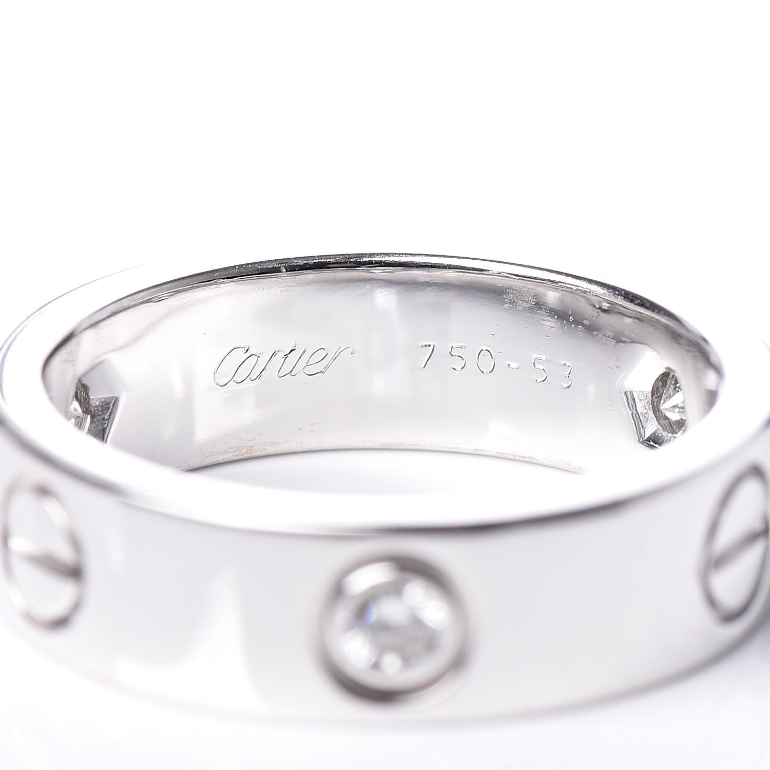 Cartier 18K White Gold 3 Diamond 5.5mm LOVE Ring 53 6.5 4 of 5