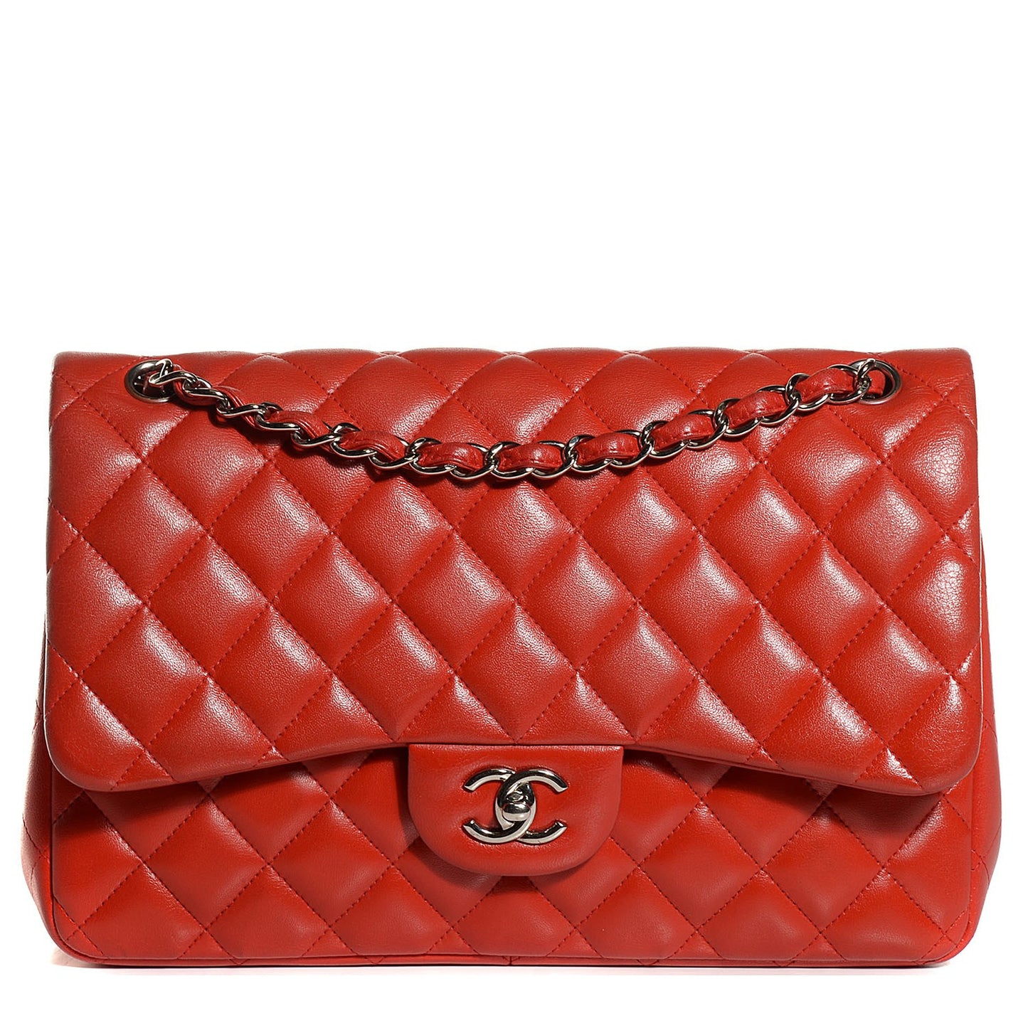 Lambskin Quilted Jumbo Double Flap Red