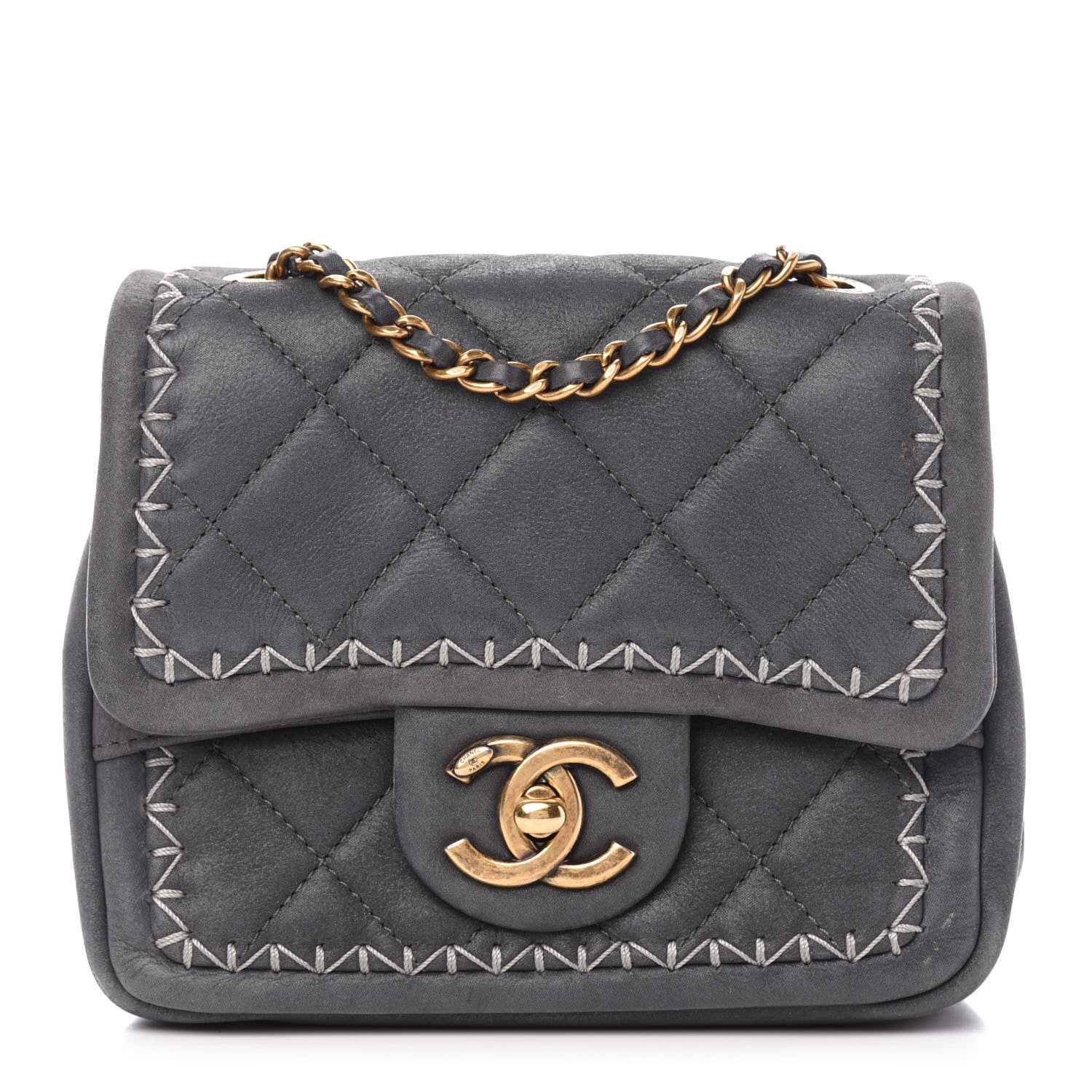 Chanel Iridescent Calfskin Stitch Mini Square Flap Grey 1 of 11