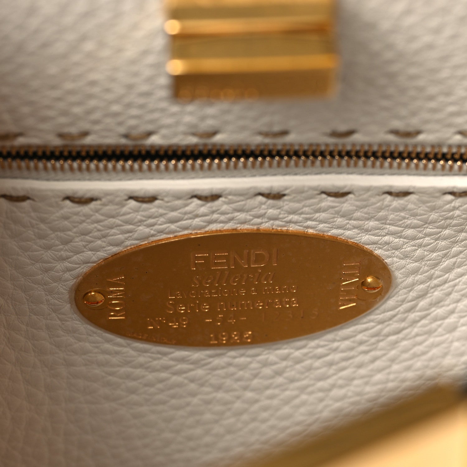 Fendi Cuoio Romano Selleria Chamois Medium Peekaboo Iconic Essentially Satchel Limone Cipria White 6 of 10