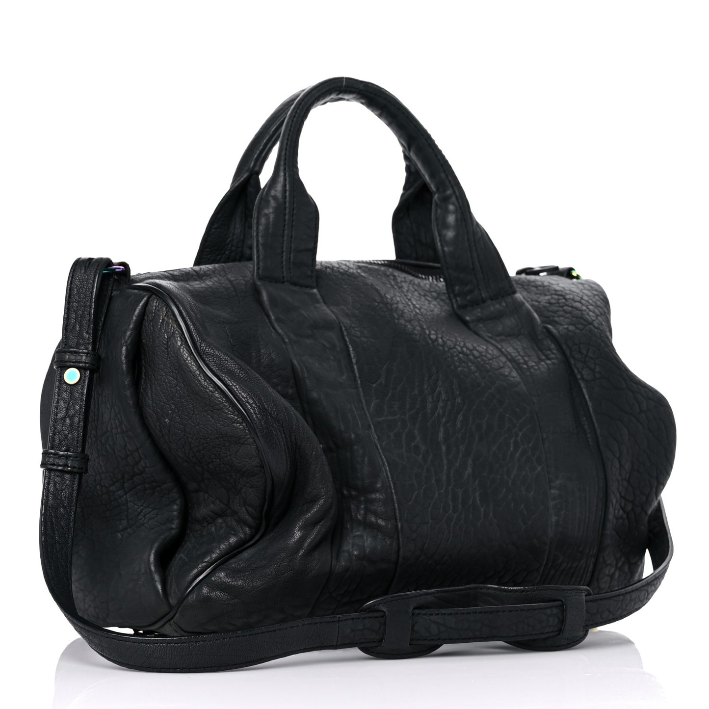 Pebbled Lambskin Rocco Matte Black Iridescent Hardware