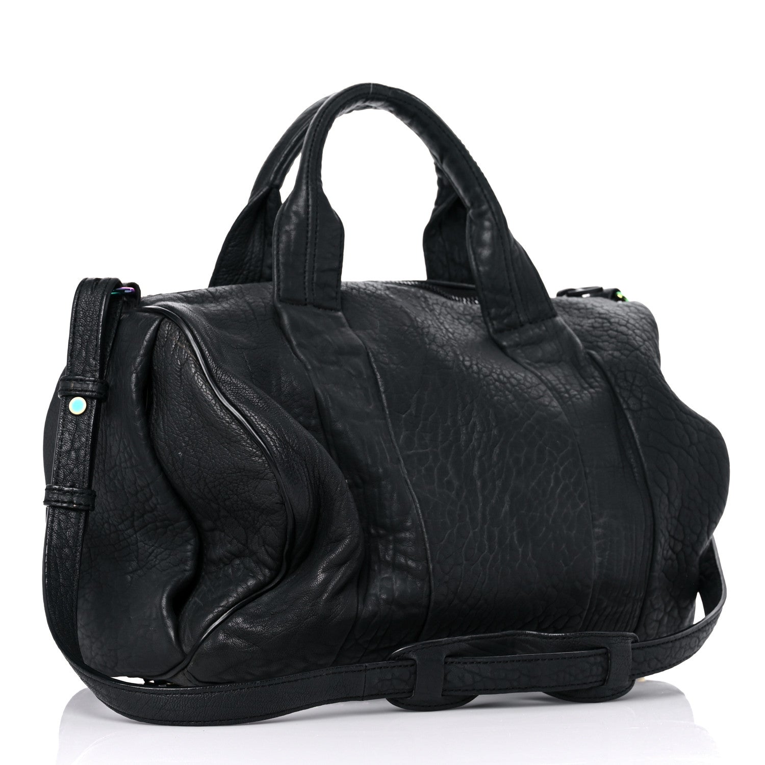 Alexander Wang Pebbled Lambskin Rocco Matte Black Iridescent Hardware 3 of 13