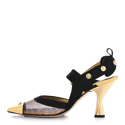 Fendi X VERSACE Technical Mesh FF Colibri 85mm Slingback Pumps 39 Tobacco Black 1 of 10
