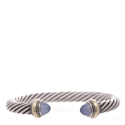David Yurman Sterling Silver 14K Yellow Gold Chalcedony 7mm Cable Classics Bracelet 1 of 5