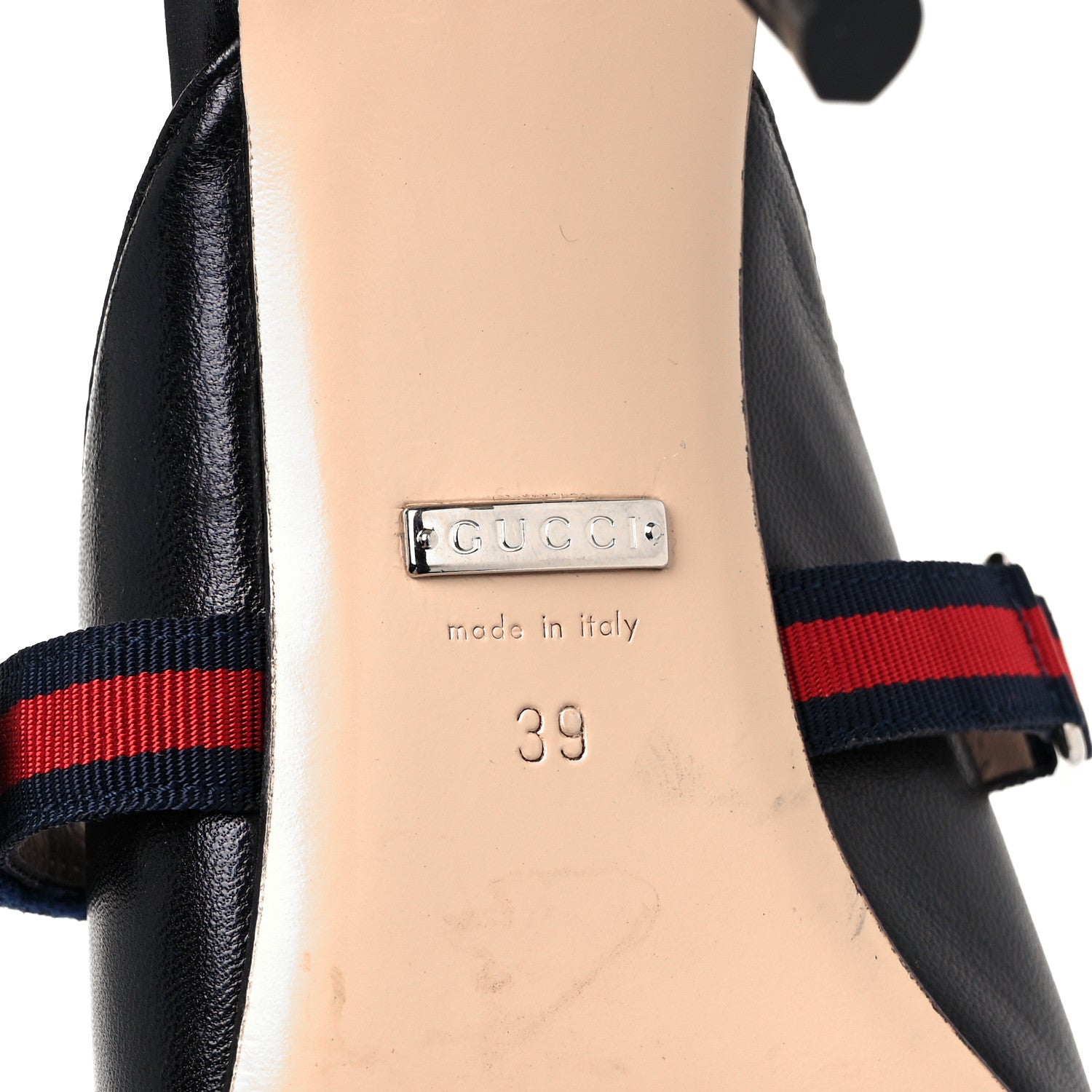 Gucci Malaga Kid Sylvie Web Cross Strap Mid-Heel Slides 39 Black 6 of 8