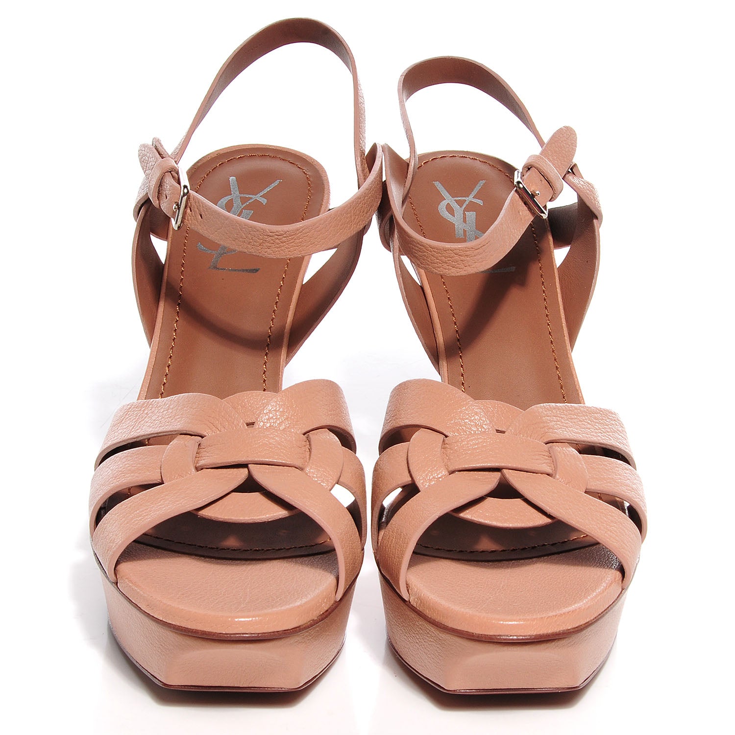 Saint Laurent Calfskin Tribute 75 Platform Sandals 39 Beige 2 of 7