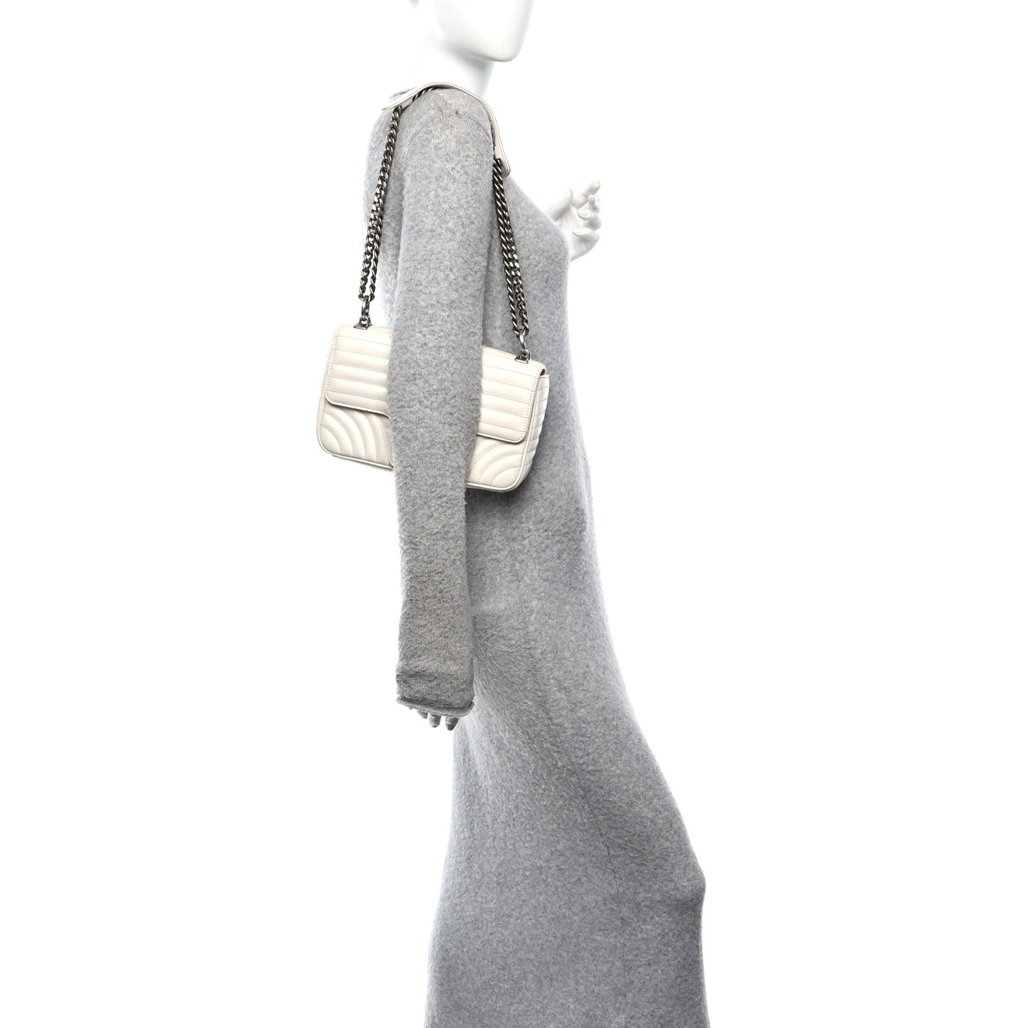 Soft Calfskin Impunture Diagramme Medium Chain Flap Shoulder Bag White