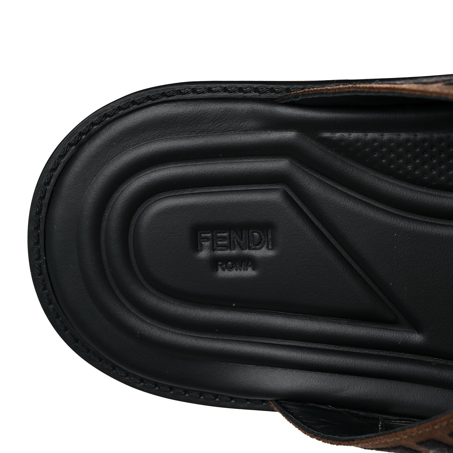 Fendi Fabric Rubber Macro FF Embroidered Mens Crisscross Slide Sandals 9 Maya Black 7 of 9