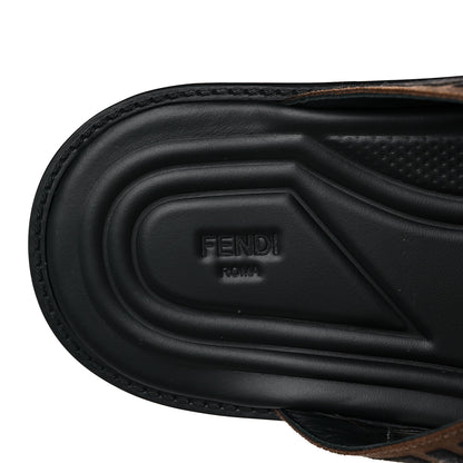 Fendi Fabric Rubber Macro FF Embroidered Mens Crisscross Slide Sandals 9 Maya Black 7 of 9