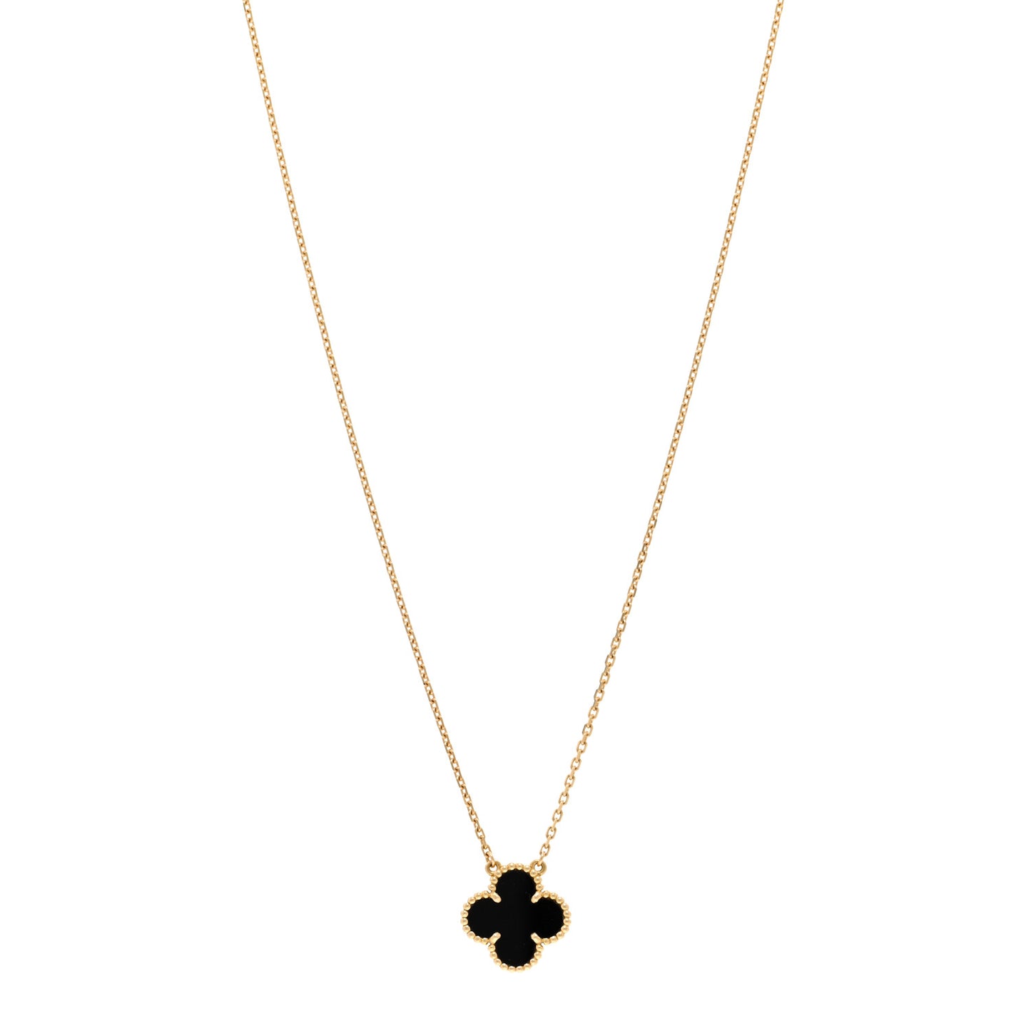 VAN CLEEF & ARPELS 18K Yellow Gold Black Onyx Vintage Alhambra Pendant Necklace