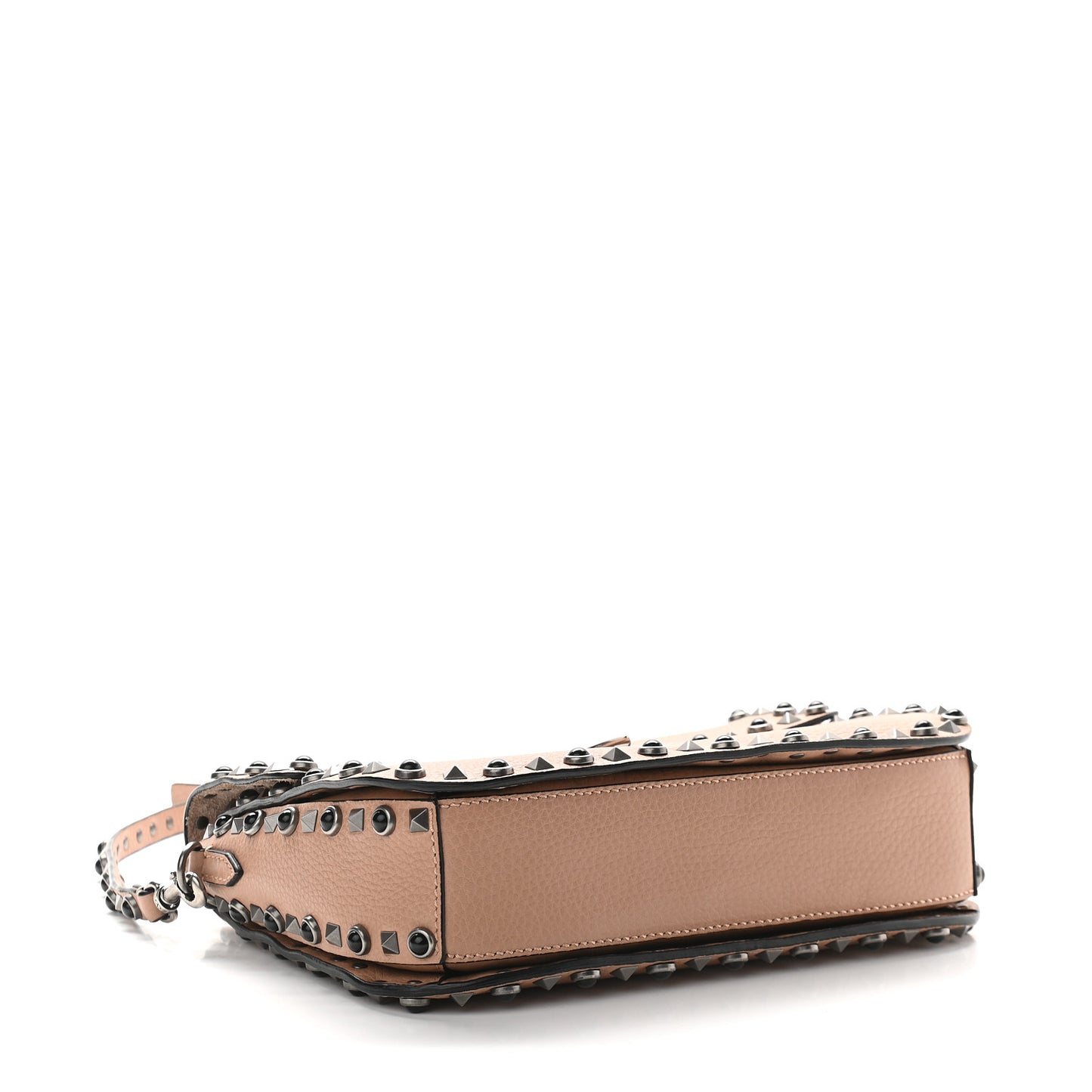 Pebbled Calfskin Medium Rockstud Rolling Flap Saddle Bag Soft Noisette