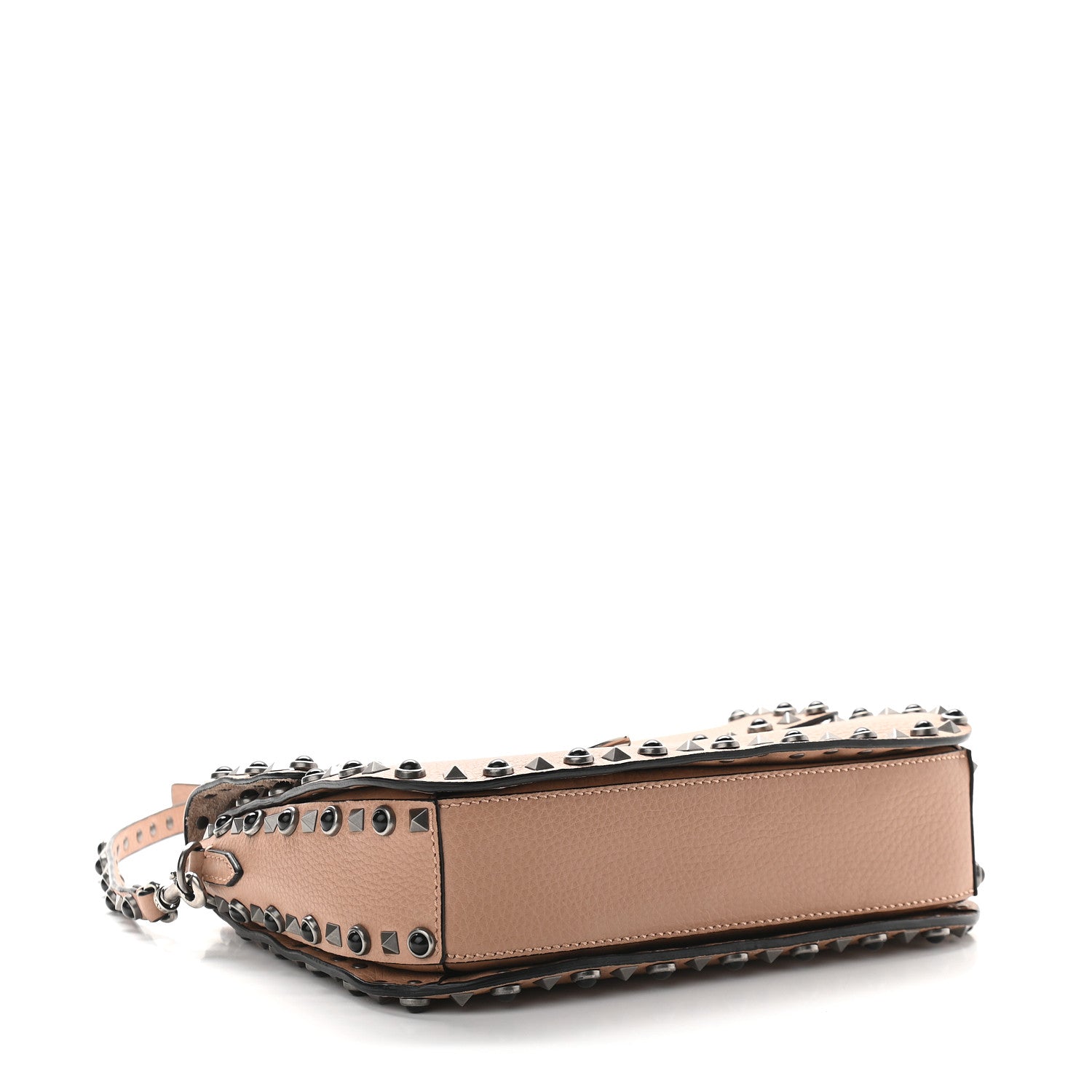 Valentino Garavani Pebbled Calfskin Medium Rockstud Rolling Flap Saddle Bag Soft Noisette 3 of 7