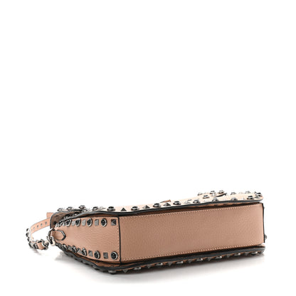 Valentino Garavani Pebbled Calfskin Medium Rockstud Rolling Flap Saddle Bag Soft Noisette 3 of 7