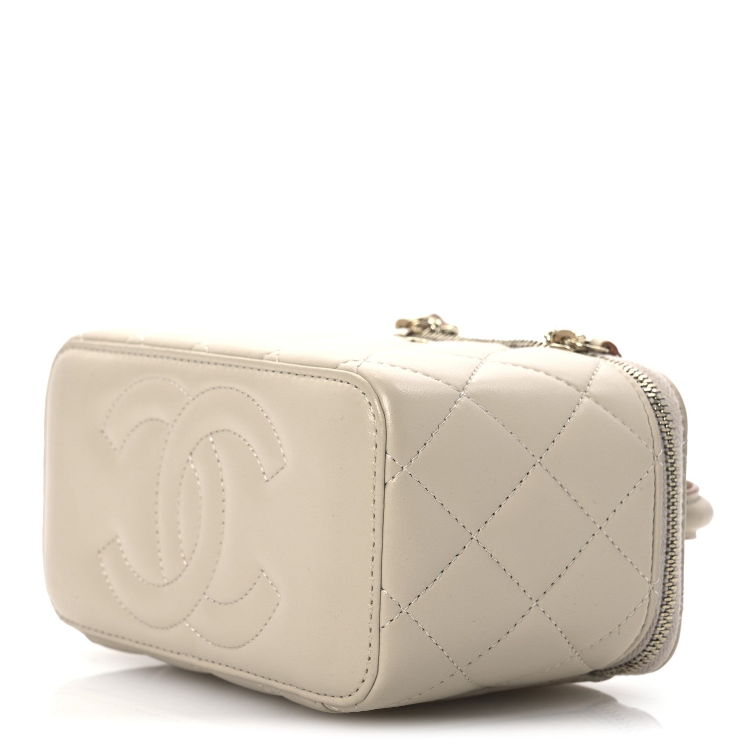 Chanel Lambskin Quilted Small Top Handle Vanity Case With Chain Ecru Dark Beige 10 of 13