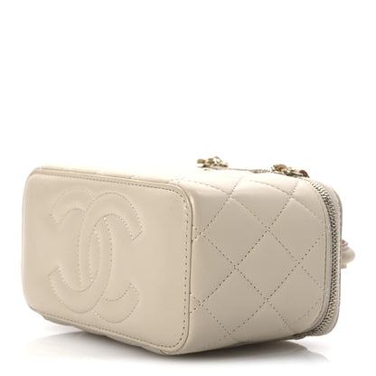 Chanel Lambskin Quilted Small Top Handle Vanity Case With Chain Ecru Dark Beige 10 of 13