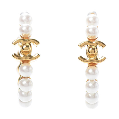 Chanel Pearl CC Small More Is More Hoop Earrings Gold 1 of 4