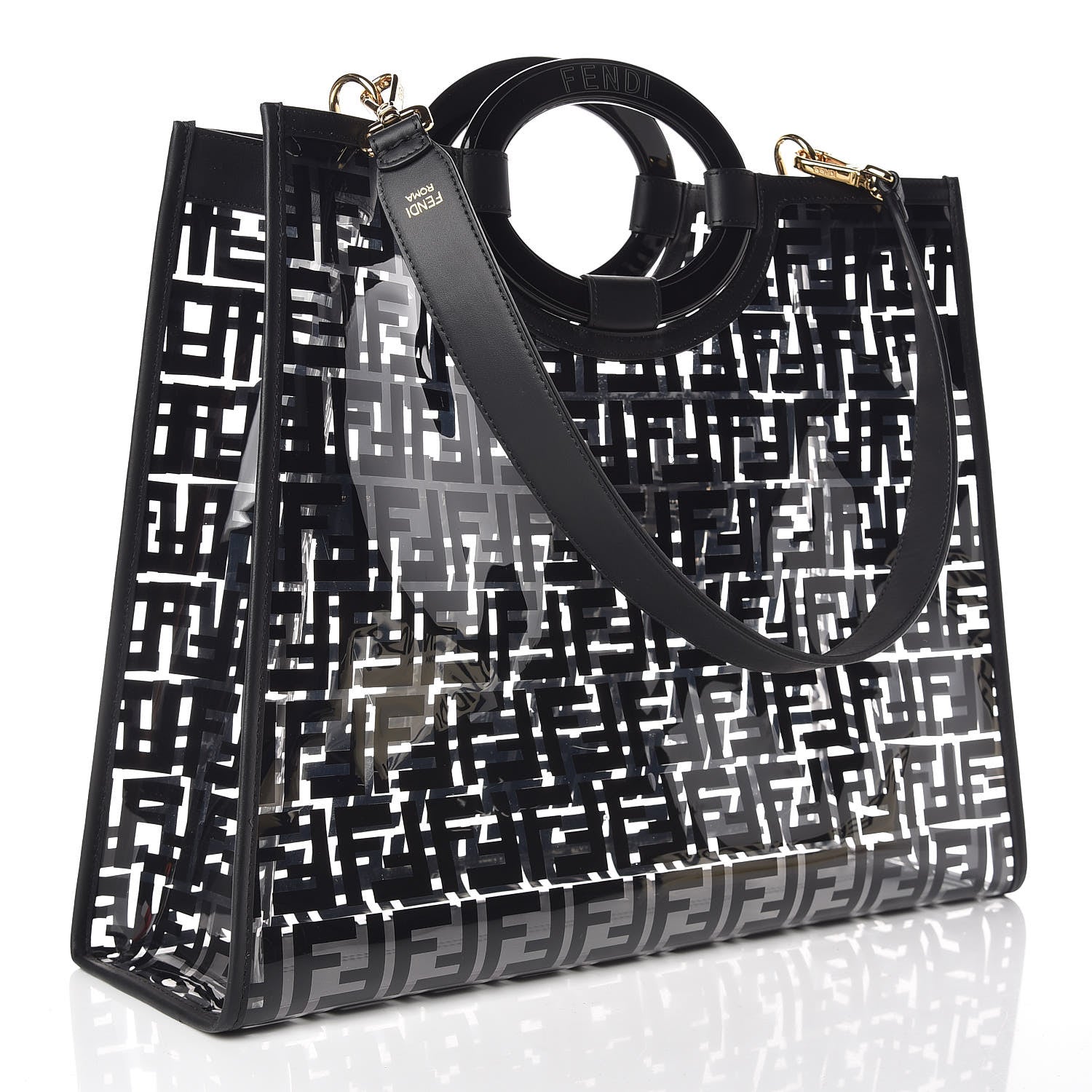 Fendi TPU FF Vitello Century Plexiglass Medium Runaway Shopper Tote Black 3 of 10