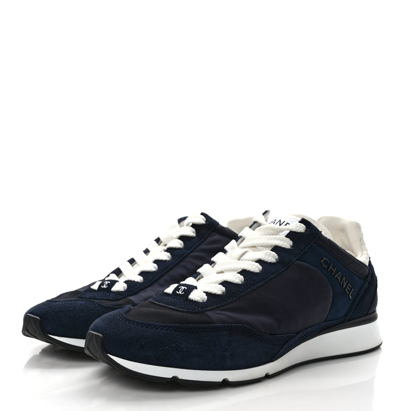 Nylon Suede Kidskin Calfskin Logo Sneakers 37 Dark Navy Blue Navy Blue Black