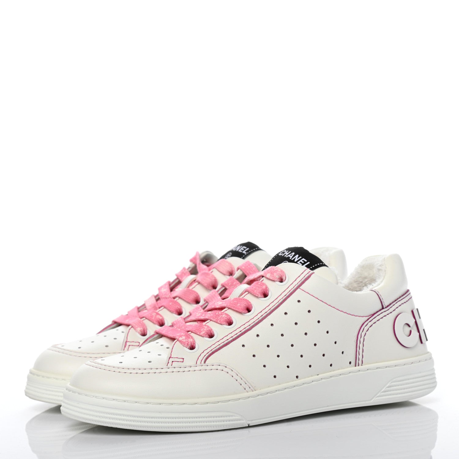 Chanel Calfskin Womens Logo Sneakers 37.5 White Pink 3 of 8