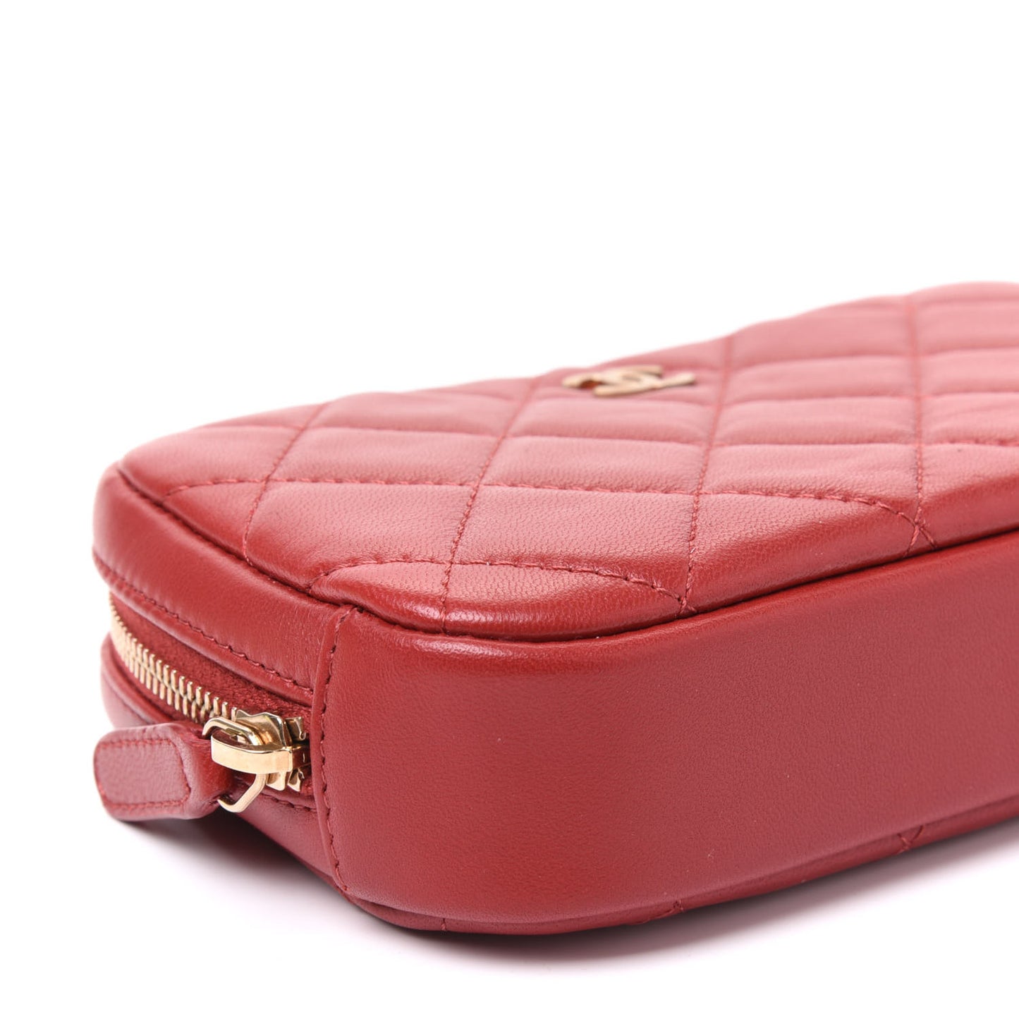 Lambskin Quilted Small Curvy Pouch Cosmetic Case Red