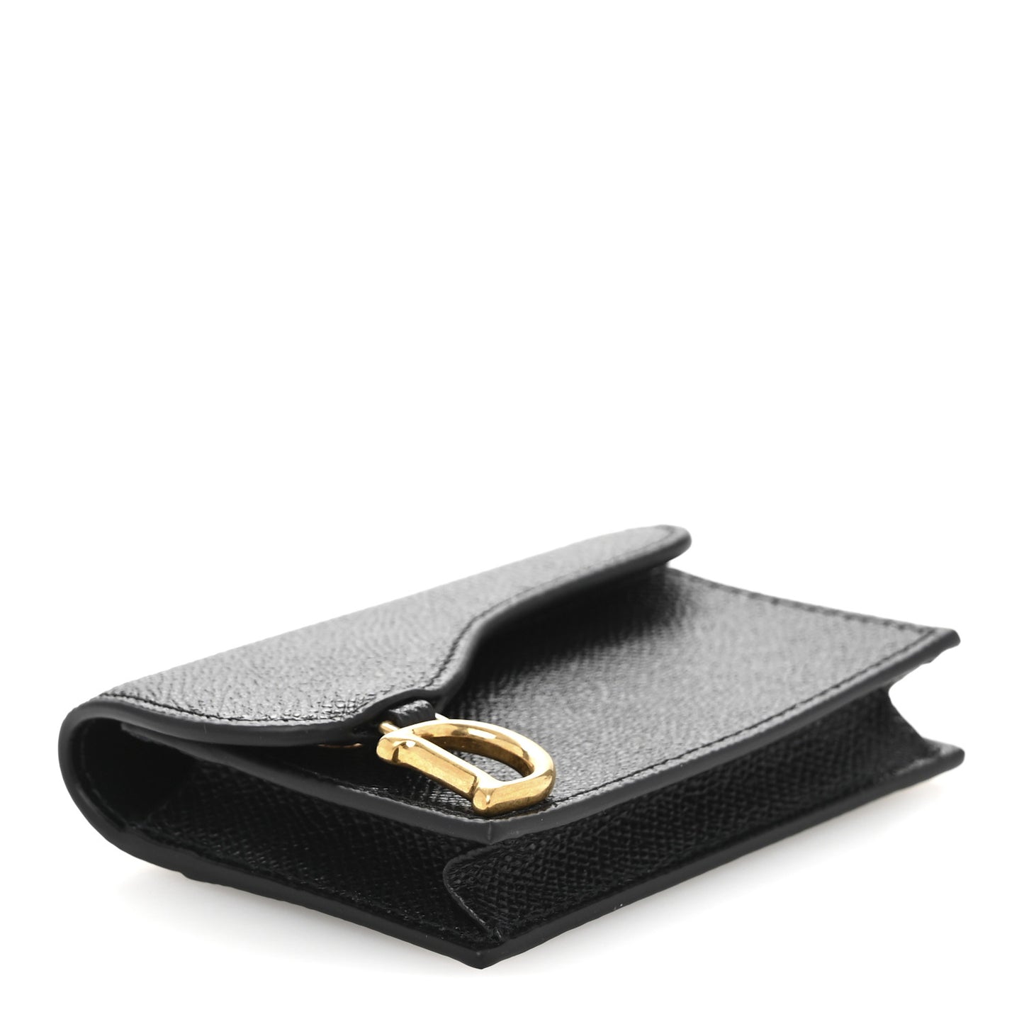 Grained Calfskin Saddle Card Holder Black