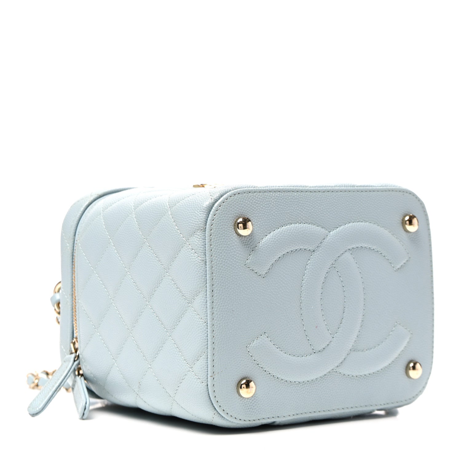Chanel Caviar Quilted Small Top Handle Vanity Case With Chain Light Blue 4 of 11