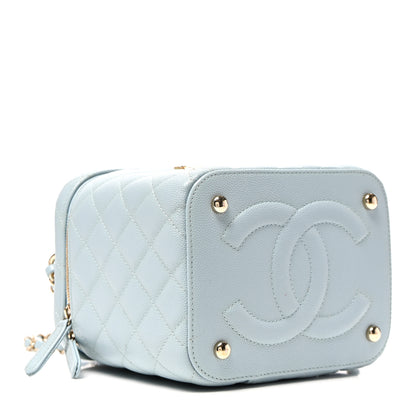 Chanel Caviar Quilted Small Top Handle Vanity Case With Chain Light Blue 4 of 11