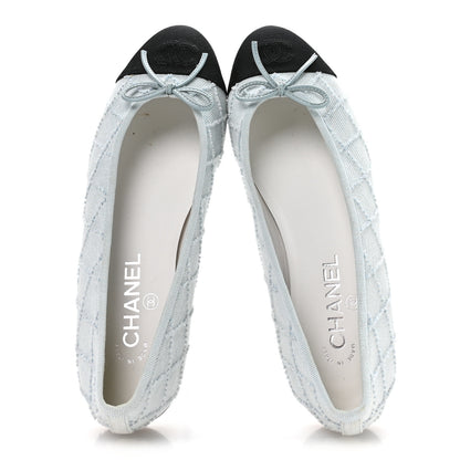 Chanel Denim Embroidered Grosgrain CC Cap Toe Ballerina Flats 38.5 Light Blue Black 2 of 8