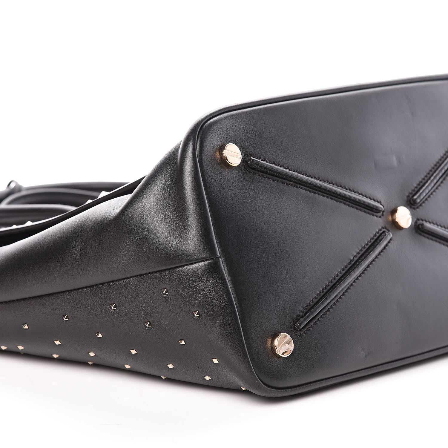 Valentino Garavani Calfskin Medium Rockstud All Over Demilune Double Handle Satchel Black 5 of 8