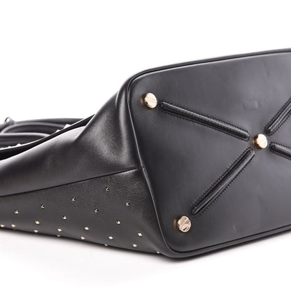 Valentino Garavani Calfskin Medium Rockstud All Over Demilune Double Handle Satchel Black 5 of 8