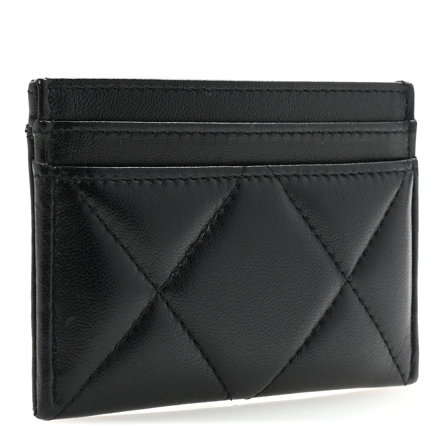 Lambskin Quilted Chanel 19 Card Holder Black