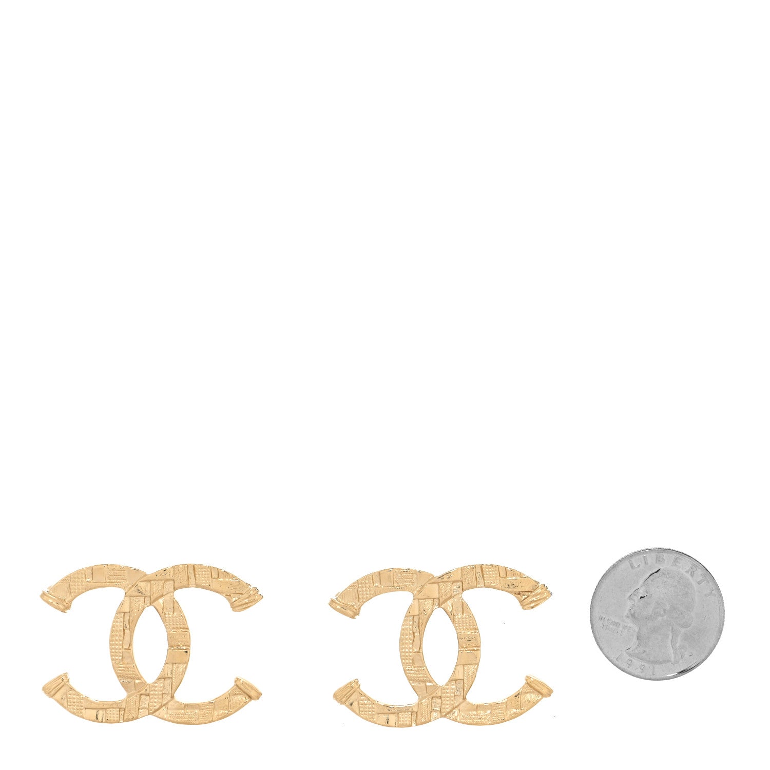 Chanel Metal Tweed Effect CC Earrings Gold 2 of 4
