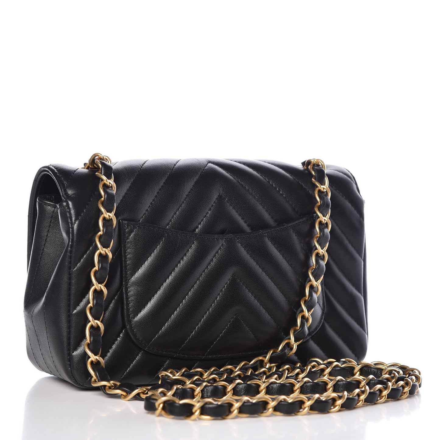 Lambskin Chevron Quilted Mini Rectangular Flap Black