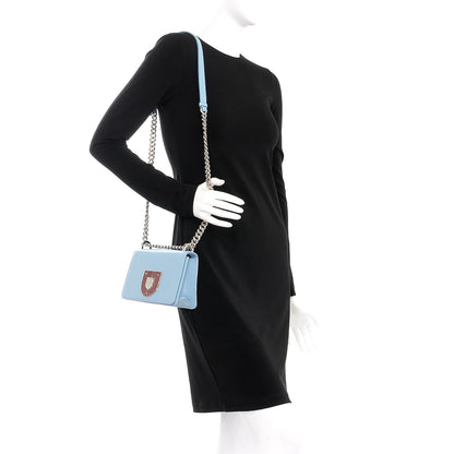Christian Dior Glossy Calfskin Shagreen Badge Diorama Club Bag Ice Blue 2 of 8