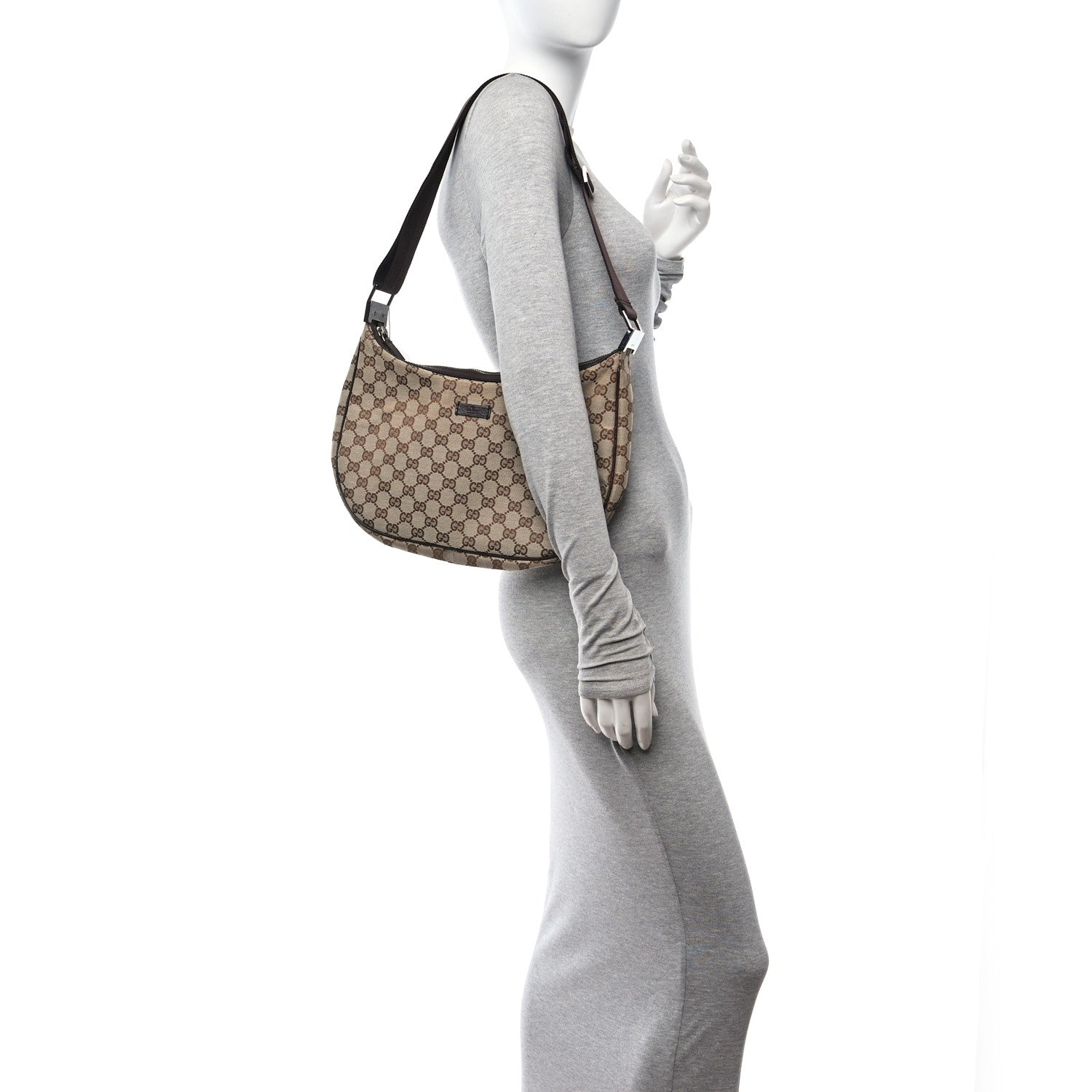 Gucci Monogram Web Medium Half Moon Hobo Dark Brown 2 of 10