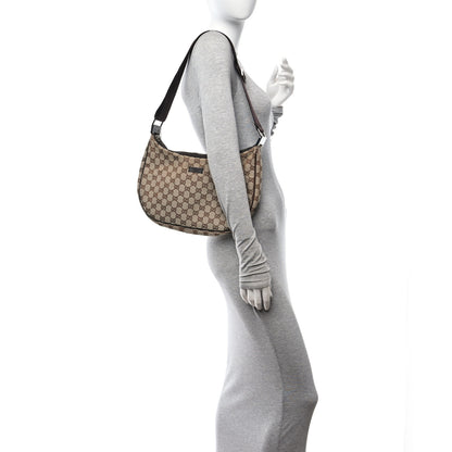 Gucci Monogram Web Medium Half Moon Hobo Dark Brown 2 of 10