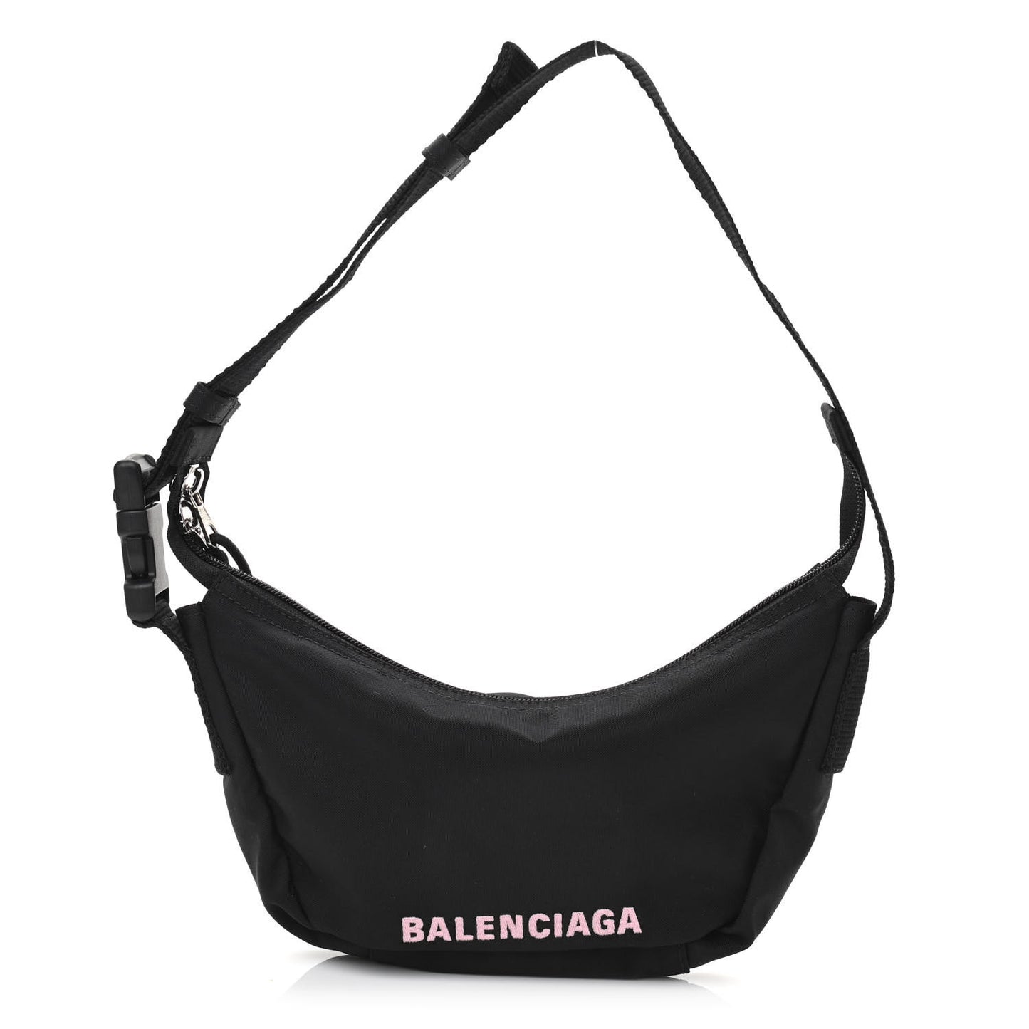 Recycled Sport Nylon Logo Embroidered Wheel Sling Bag Black Candy Pink