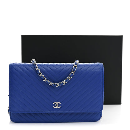 Chanel Caviar Chevron Quilted Wallet On Chain WOC Blue 12 of 12