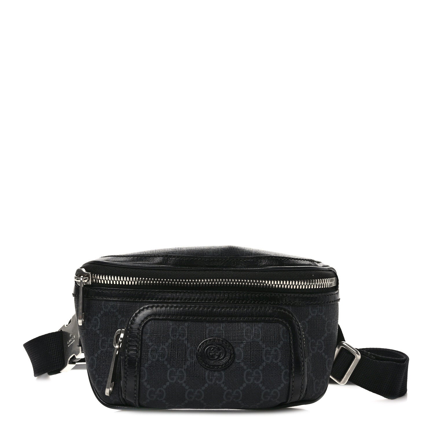 Gucci GG Supreme Monogram Textured Calfskin Retro Interlocking G Belt Bag Black 1 of 8