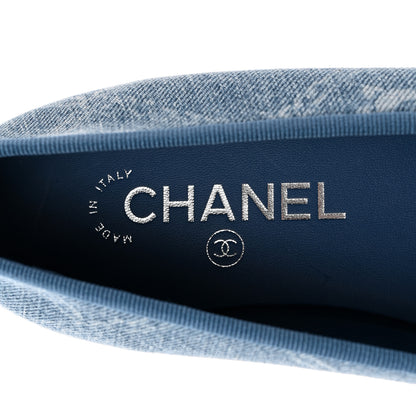 Chanel Denim Printed Cap Toe Ballerina Flats 37.5 Blue 8 of 9