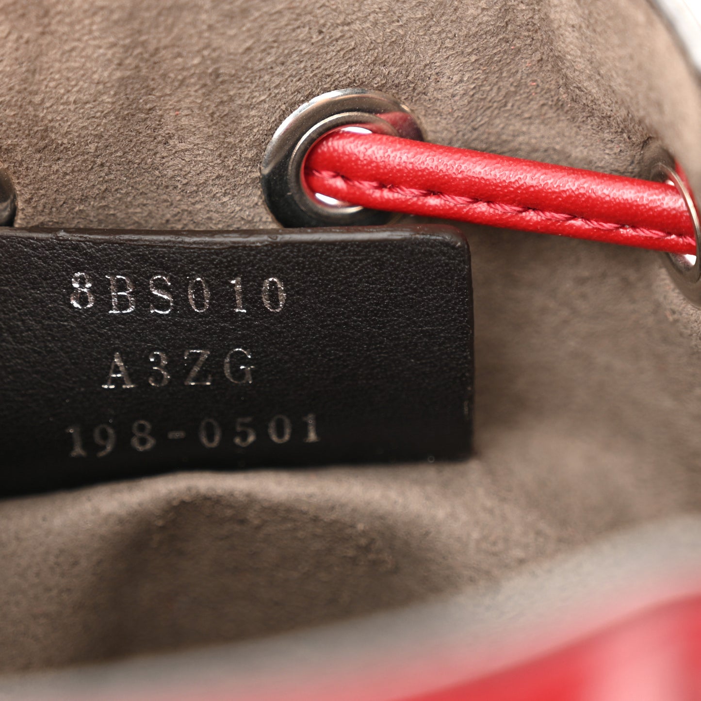 Vitello Liberty F is Fendi FF 1974 Embossed Mini Mon Tresor Bucket Bag Fragola