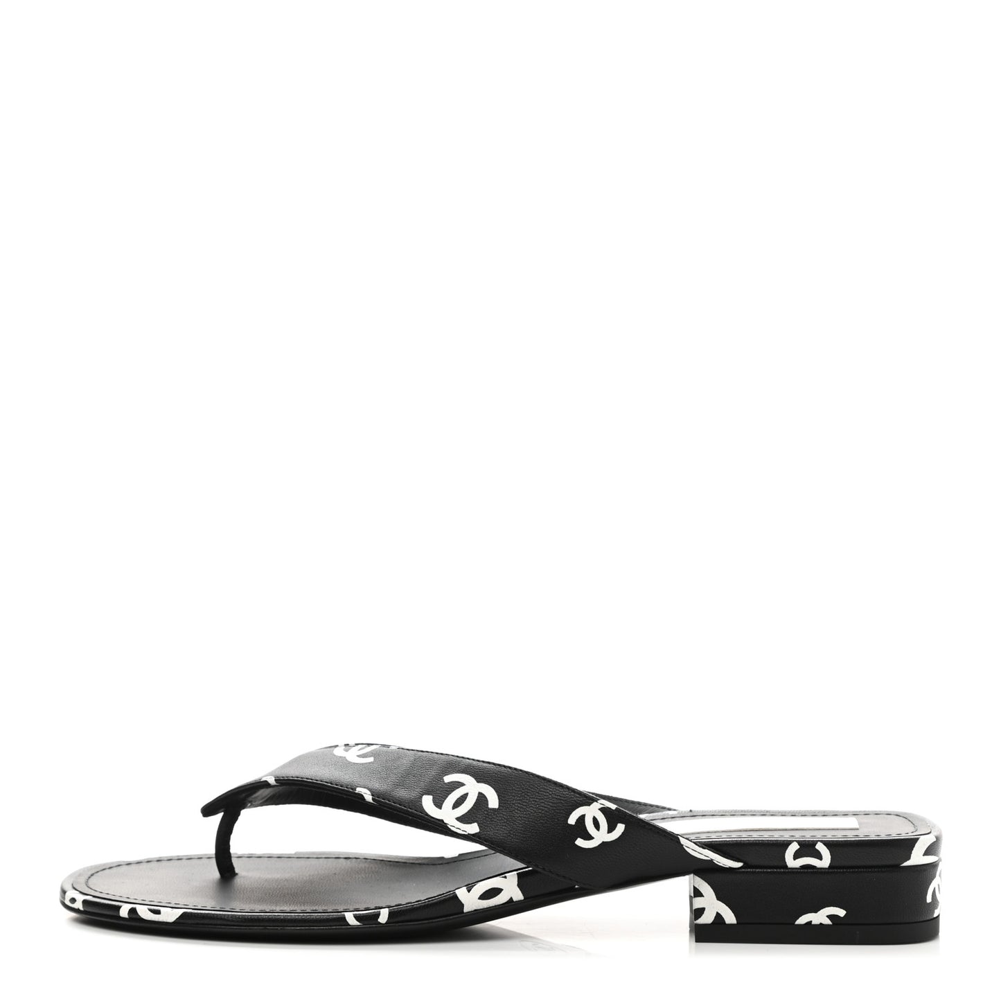 Lambskin Printed CC Thong Sandals 40 Black White