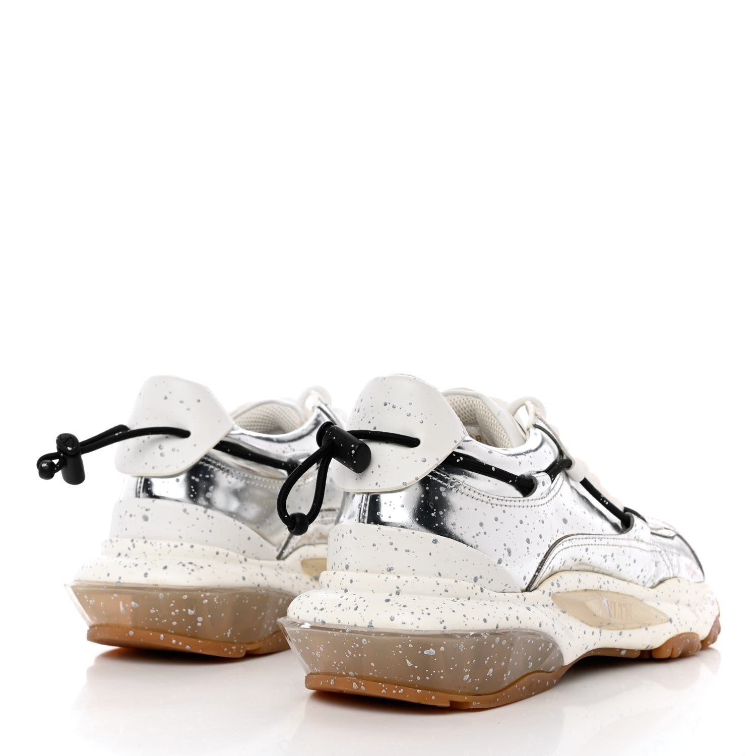Valentino Garavani Metallic Calfskin Paint Splatter Mens Bounce Sneakers 42 Silver 4 of 11