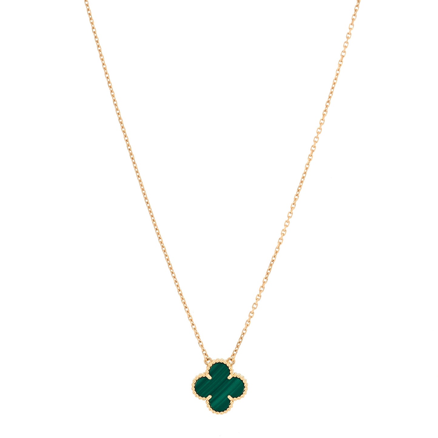 18K Yellow Gold Malachite Vintage Alhambra Pendant Necklace