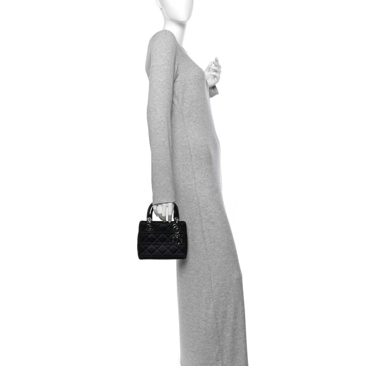 Satin Cannage Mini Lady Dior Black