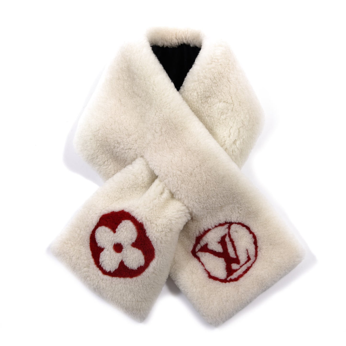 Beaver Fur Silk Monogram Stamp Scarf Stole White